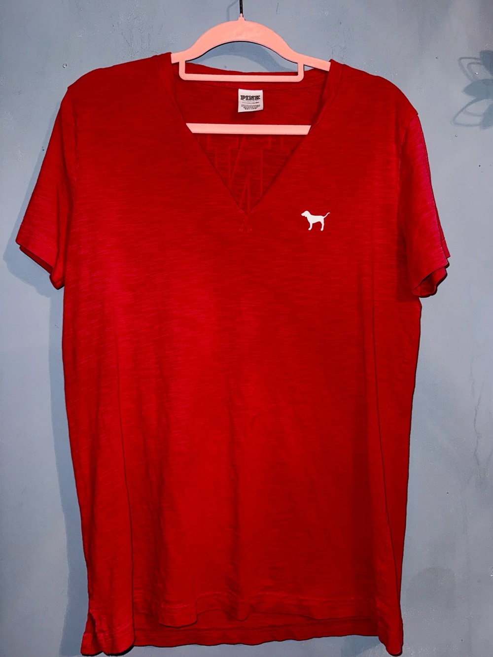 Victoria’s Secret PINK Bright RED Graphic Logo Tee Size Small - Picture 2 of 3